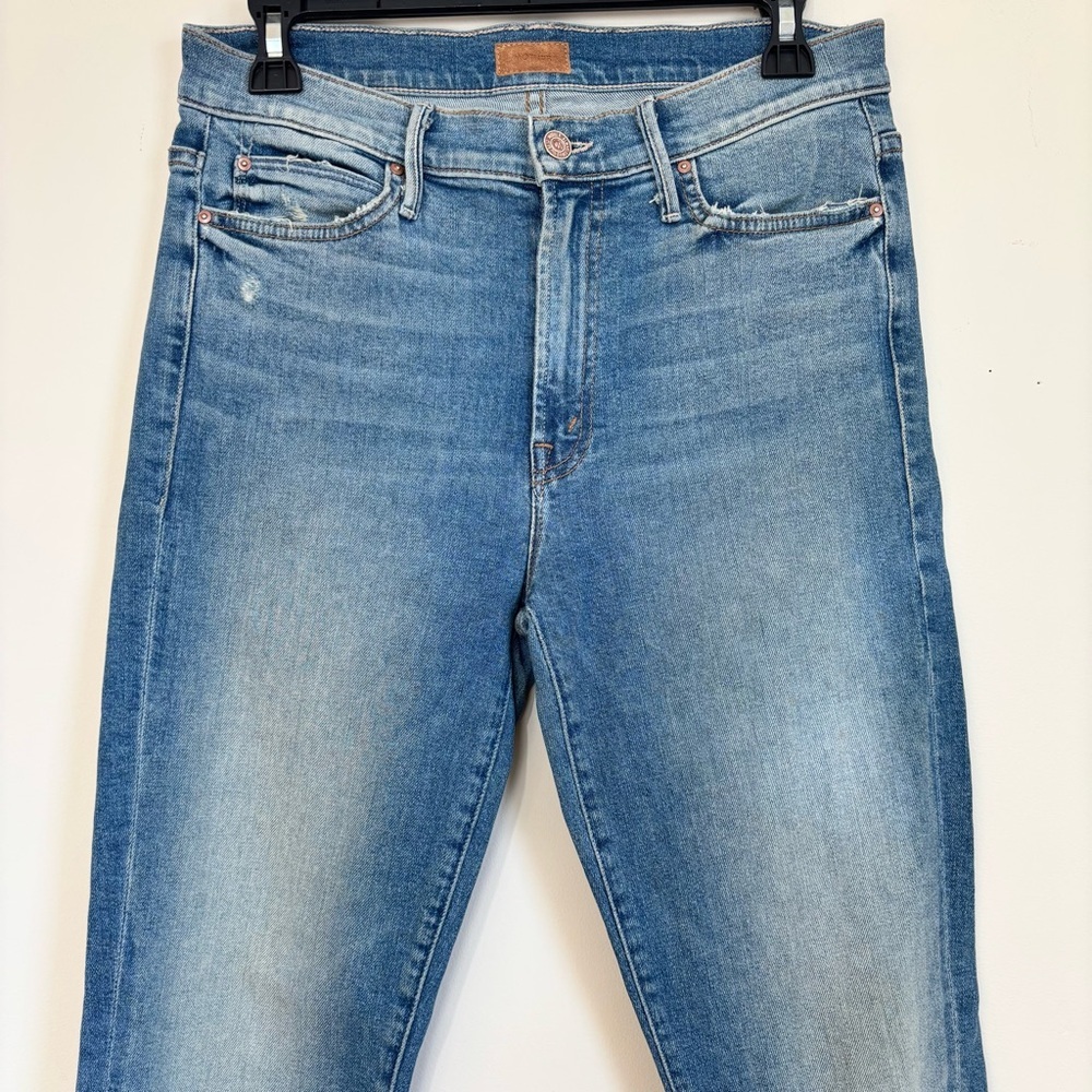 Mother Women"s 29 High Waisted Rascal Ankle Jeans Love Gun Distressed Frayed Hem - Picture 3 of 16